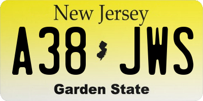 NJ license plate A38JWS