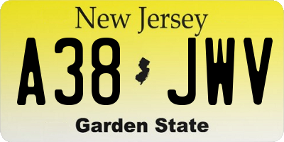 NJ license plate A38JWV