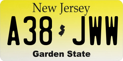 NJ license plate A38JWW