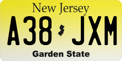 NJ license plate A38JXM
