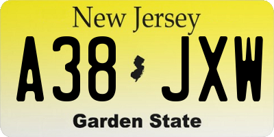 NJ license plate A38JXW