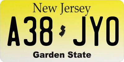 NJ license plate A38JYO