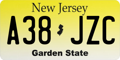 NJ license plate A38JZC