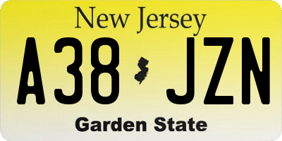 NJ license plate A38JZN