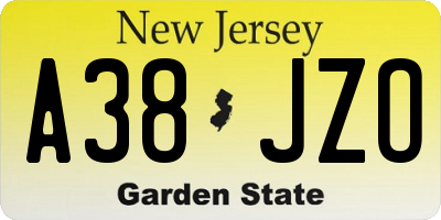 NJ license plate A38JZO