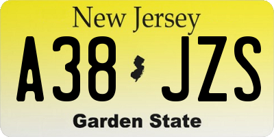 NJ license plate A38JZS