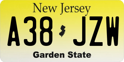 NJ license plate A38JZW