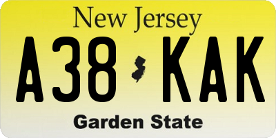NJ license plate A38KAK