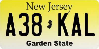 NJ license plate A38KAL