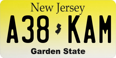 NJ license plate A38KAM