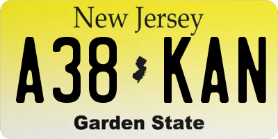 NJ license plate A38KAN