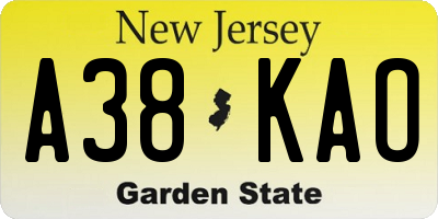 NJ license plate A38KAO