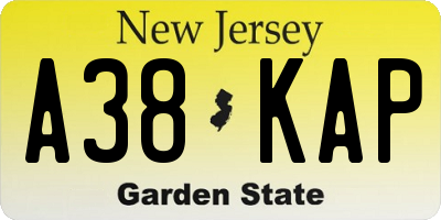 NJ license plate A38KAP