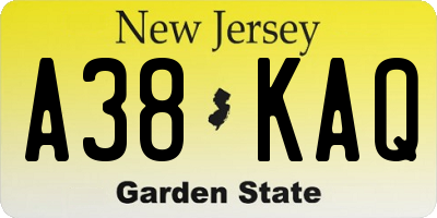 NJ license plate A38KAQ