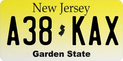 NJ license plate A38KAX
