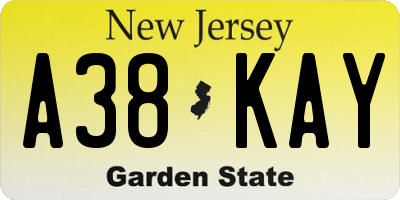 NJ license plate A38KAY