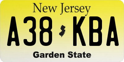 NJ license plate A38KBA