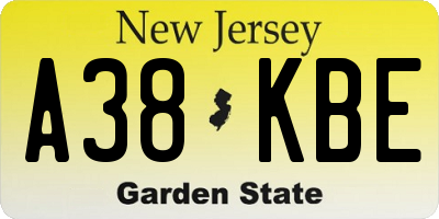 NJ license plate A38KBE