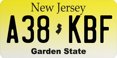 NJ license plate A38KBF