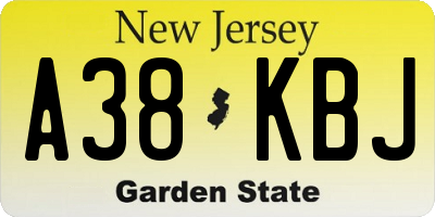 NJ license plate A38KBJ