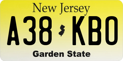 NJ license plate A38KBO