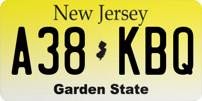 NJ license plate A38KBQ