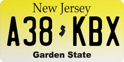 NJ license plate A38KBX