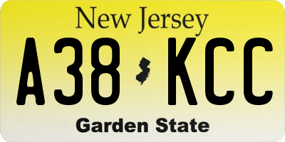 NJ license plate A38KCC