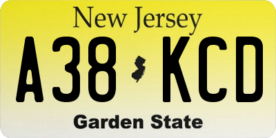 NJ license plate A38KCD