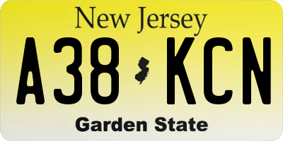 NJ license plate A38KCN