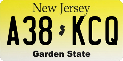 NJ license plate A38KCQ