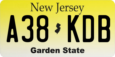 NJ license plate A38KDB