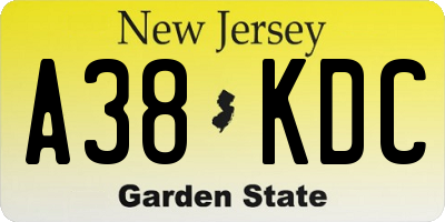 NJ license plate A38KDC