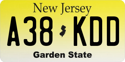 NJ license plate A38KDD