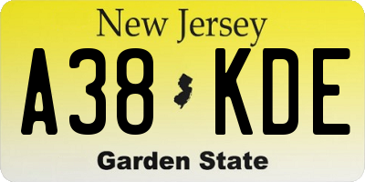 NJ license plate A38KDE