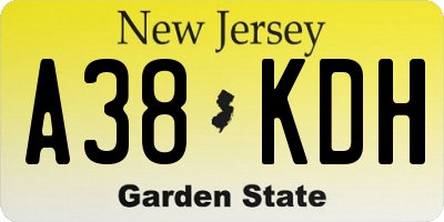NJ license plate A38KDH