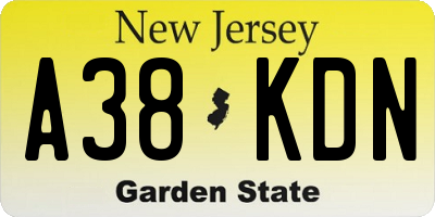 NJ license plate A38KDN