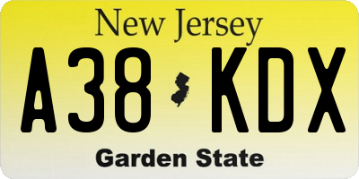 NJ license plate A38KDX