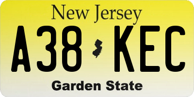 NJ license plate A38KEC