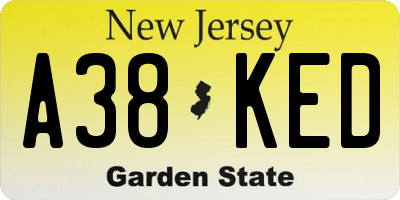 NJ license plate A38KED