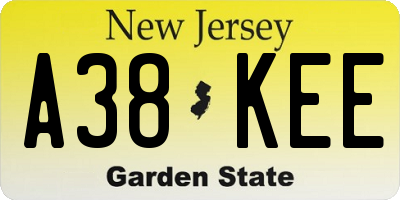 NJ license plate A38KEE