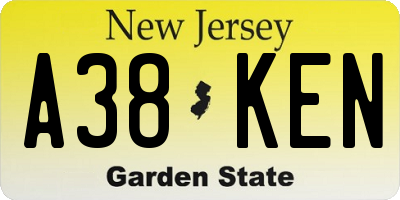 NJ license plate A38KEN