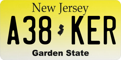 NJ license plate A38KER