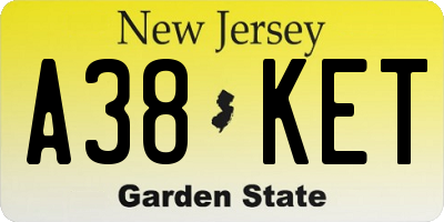 NJ license plate A38KET