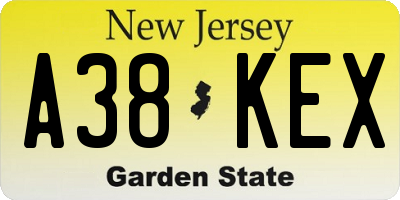 NJ license plate A38KEX