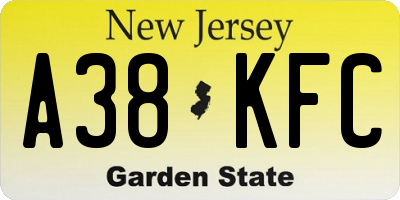 NJ license plate A38KFC