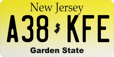 NJ license plate A38KFE