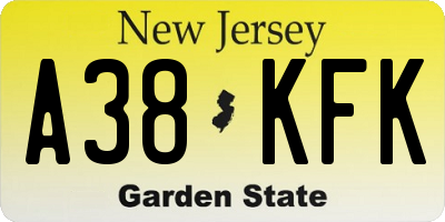 NJ license plate A38KFK