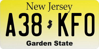 NJ license plate A38KFO