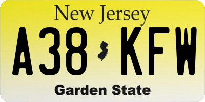 NJ license plate A38KFW